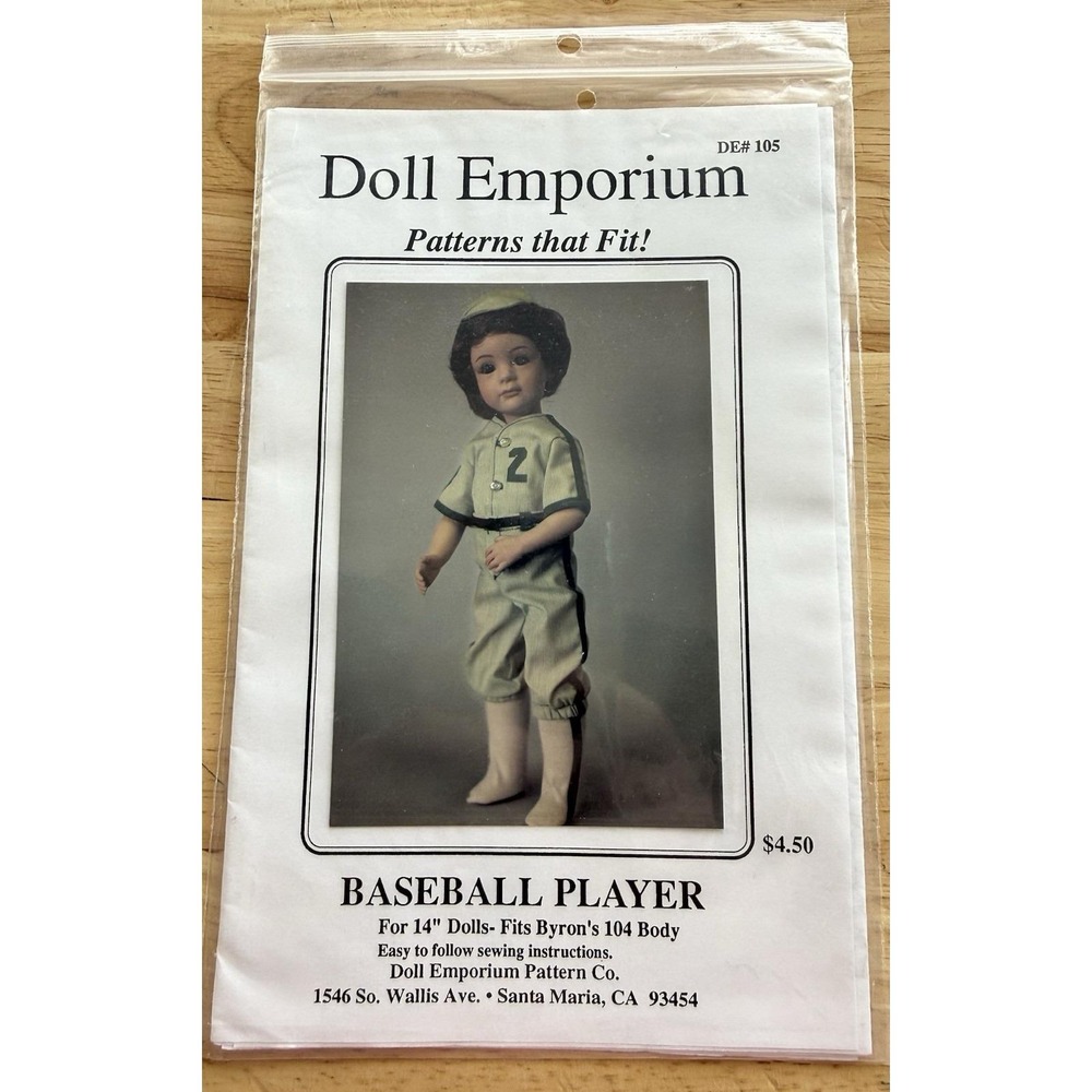 Doll Emporium Pattern 105 Baseball Player Uniform For 14"Dolls Uncut